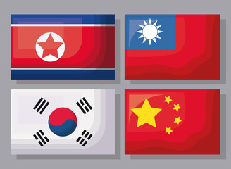 Obraz na płótnie Canvas Icon set of Asian flags over gray background, colorful design. vector illustration