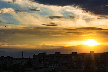Beautiful sunset sky with clouds, background