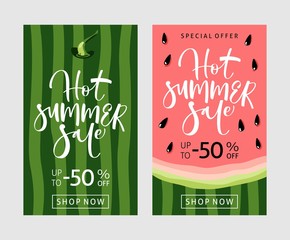 Summer sale banner with watermelon background - obrazy, fototapety, plakaty