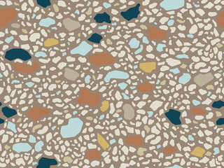 Naklejka premium Terrazzo floor marble seamless hand crafted pattern. Traditional venetian material.Granite and quartz rocks and sprinkles mixed on polished surface.Abstract vector background for architecture designs