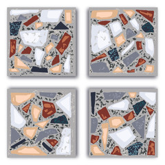 Terrazzo floor marble hand crafted tile. Traditional venetian material.Granite and quartz rocks and sprinkles mixed on polished surface. Vector element for architecture designs