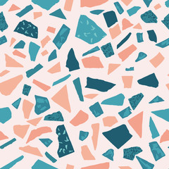 Fototapeta na wymiar Terrazzo floor marble seamless hand crafted pattern. Traditional venetian material.Granite and quartz rocks and sprinkles mixed on polished surface.Abstract vector background for architecture designs