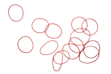 Red rubber bands isolated on white background.