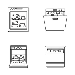 Dishwasher machine kitchen icons set. Outline illustration of 4 dishwasher machine kitchen vector icons for web