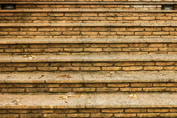 Old brick staircase with fallen leaves after the rain.
