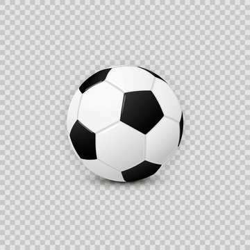 Realistic football soccer ball vector design element on transparent checkered background