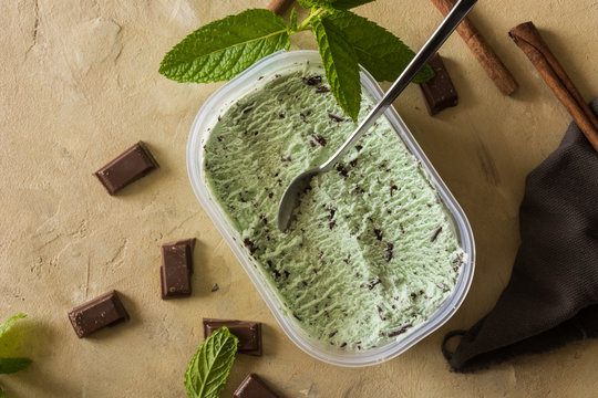 homemade mint and chocolate ice cream