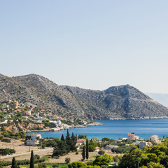Fototapeta na wymiar Beautiful seascape on the island of Salamis, Greece, Mediterranean sea.