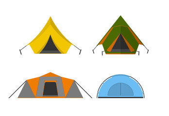 Vector illustration. Set of tourist tents on a white background.