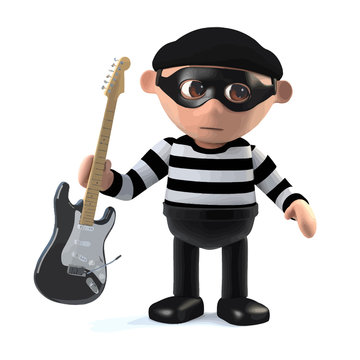 3d Burglar steals your electric guitar