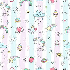 cute unicorn vector pattern - 206019179