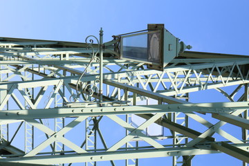 Fototapeta premium Lantern on bridge over Danube river in Komarno, Slovakia
