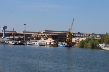 Towboats in haven of Komarno, Slovakia