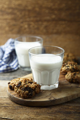 Homemade oatmeal cookies with milk