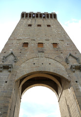 tower and the big portal of Saint Niccolo seen from below in the