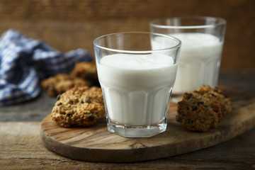 Homemade oatmeal cookies with milk
