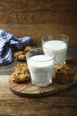 Homemade oatmeal cookies with milk