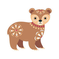 Obraz na płótnie Canvas Cute bear in ethnic style. Colorful vector illustration isolated on a white background.