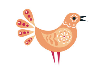 Cute bird in ethnic style. Colorful vector illustration isolated on a white background.
