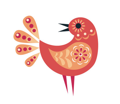 Cute bird in ethnic style. Colorful vector illustration isolated on a white background.