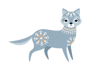 Cute wolf in ethnic style. Colorful vector illustration isolated on a white background.
