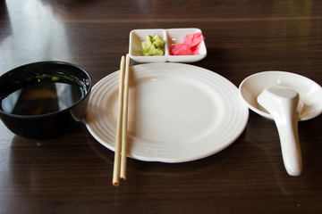 Wasabi and pickled ginger for Japanese food.