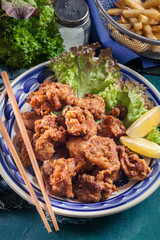 Crispy chicken karaage with lettuce