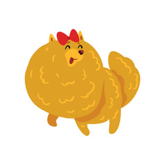 Funny happy pomeranian spitz dog character with red bow cartoon vector Illustration on a white background