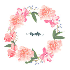 Fototapeta na wymiar Floral invitation card for wedding, Easter, birthday, greeting. Vector illustration. Watercolor style