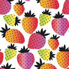 Rainbow color strawberry seamless pattern