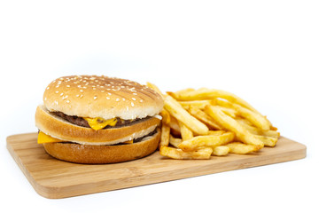 Cheese burger - American cheese burger with Golden French fries