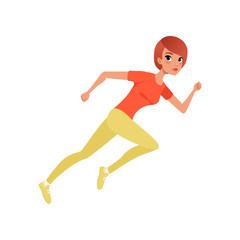 Fototapeta na wymiar Beautiful athletic woman running sprint. Cartoon young girl in sportswear. Active lifestyle. Flat vector design