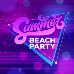 Summer beach party typography. Vector template for banners, cards, wallpapers, invitations, posters, flyers. Vector illustration for night club. Hand written letterind. Modern brush calligraphy.