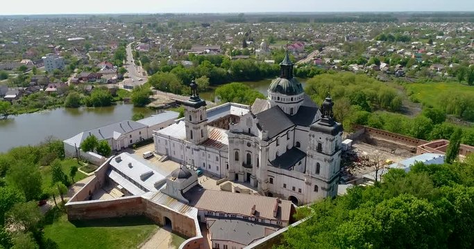 Aerial view of Monastery of the bare Carmelites in Berdichev, Ukraine. The cityscape from a bird's eye view of the city of Berdichev.