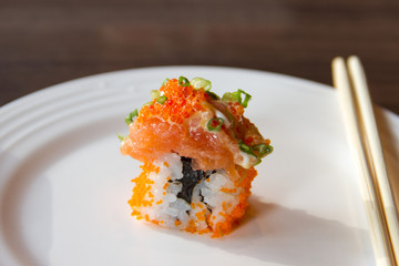 Japanese sushi on white plate
