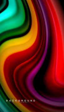 Abstract wave lines fluid rainbow style color stripes on black background