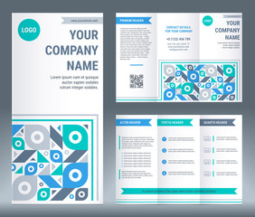 Tri-fold brochure corporate business template design. Geometric modern vector illustration in flat style.