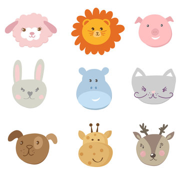 Collection of cute face animal