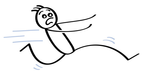 Panisches Strichmännchen läuft davon, Angst, Flucht, Panik