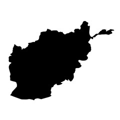 black silhouette country borders map of Afghanistan on white background. Contour of state. Vector illustration