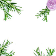 Isolated Rosemary. Creative food background with rosemary herb. Flat lay.  Fresh food concept.