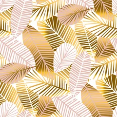 Papier peint Or abstrait géométrique modèle sans couture de feuillage tropical abstrait