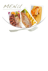 pochette menu, magret, entrecôte et crevettes avec fourchette