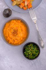 Mashed sweet in plate