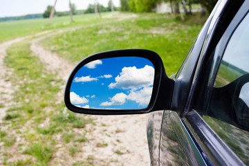 Car mirror close up