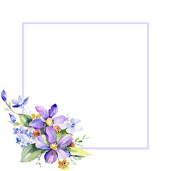Colorful bouquet. Floral botanical flower. Frame border ornament square. Aquarelle wildflower for background, texture, wrapper pattern, frame or border.