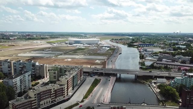 Aerial: The new stadium of Kaliningrad in horizon