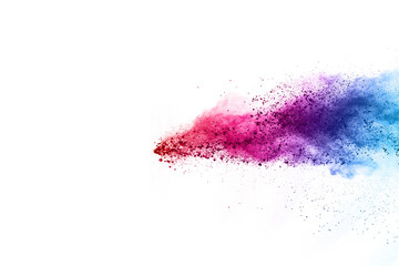 abstract powder splatted background. Colorful powder explosion on white background. Colored cloud. Colorful dust explode. Paint Holi.