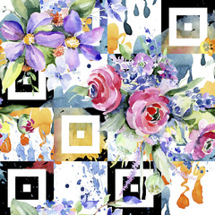Colorful bouquet. Seamless background pattern. Fabric wallpaper print texture. Aquarelle wildflower for background, texture, wrapper pattern, frame or border.