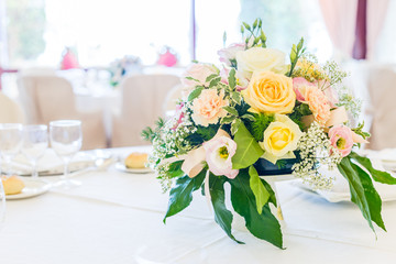 tables decorated for wedding reception